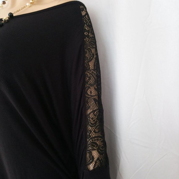 NWT IZ BYER 3X Black Textured Off Shoulder Top Dolman Lace Sleeves - Picture 6 of 11